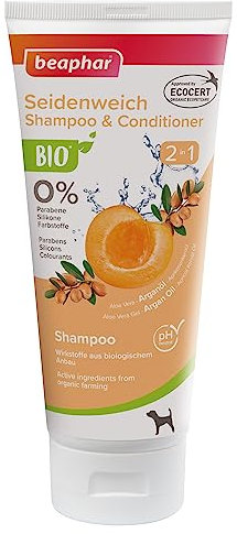 Beaphar, Bio 2 in 1 Shampoo und Hundespülung mit Aloe Vera Gel aus biologischer Landwirtschaft, angereichert mit Arganöl und Aprikose, ECOCERT® Zertifiziert, PH Neutral, 200 ml