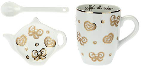 THUN Set Mug, poggia bustina tè/Tisane e cucchiaino Gold Icons