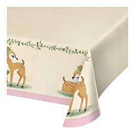 Creative Converting Papiertischdecke mit Hirschmotiv, 1 x 54 x 102 Rechteckig, Gelb, Rosa und Braun, Hirsch, 1 Stück