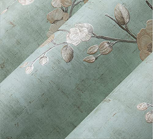 Q QIHANG 1.73' W x 32.8'L Small Floral Retro Nostalgic Rural Style Bedroom TV Background Wall Cafe Hotel Restaurant Non-Woven Non-Pasted Wallpaper (Green)