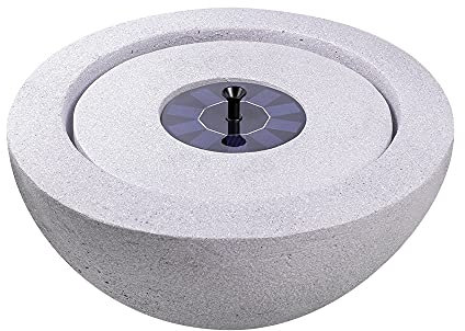 Bowl Stone Solar Water Feature for the Garden - Light Grey | Contemporary Modern Outdoor Solar Water Fountain, Self Contained - 50.5 x 50.5 x 24.5cm