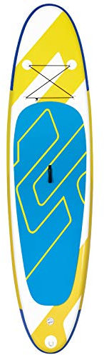 GOPLUS 305/335x76x15cm Stand Up Paddling Board, Aufblasbares SUP Board, Paddelboard mit Pumpe & Ausziehbarer Paddel & Fuß-Zugseil, 3 Finne, inkl. Rucksack & Reparaturset (Blau + gelb, 305x76x15cm)