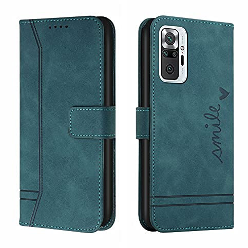 Trugox Handyhülle für Xiaomi Redmi Note 10 Pro Hülle Klappbar Klapphülle mit Kartenfach Handytasche Handy Schutzhülle Tasche Leder Wallet Flip Case Slim Book Cover - Blau Grün