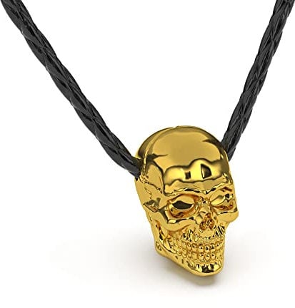 SERASAR Lederkette Herren Leder Halskette mit Totenkopf Anhänger - 50cm Gold Kette Schmuck Schachtel Geschenkidee für Männer Geburtstag Vater Tag Punk Rock Valentinstag