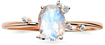 Bishilin Ringe Silber 925 Frauen, Verlobungsring 4-Steg-Krappenfassung mit Oval Mondstein Ehering Hochzeit Ring Rosegold Größe 57 (18.1)