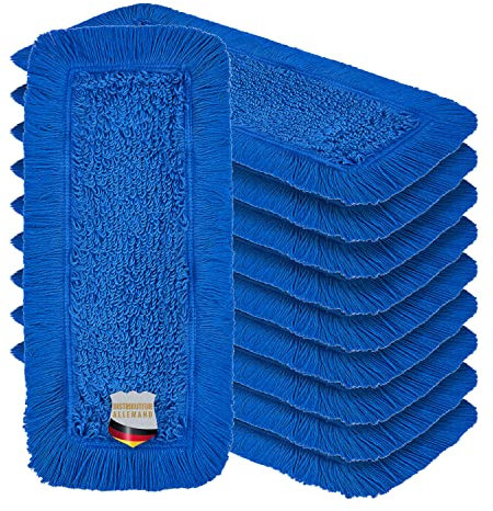Okaei 10 Stück Wischmopp Bezug (50 cm) - Bodenwischer-Wischbezug zur Trocken- & Nassreinigung - Bodenwischer-Bezug für alle Gängigen Wischmopp-Halter und Pressen - Hochwertiger Wischer-Bezug Blau