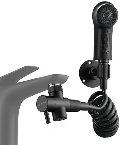 Rubinetto Per Lavabo Uno In Due, Divisorio Per Lavabo, Set Di Ugelli Per Shampoo Multifunzione Uno In Due, Deviatore D'Acqua Corto Nero + Tubo Flessibile + Sedile Doccia + Irrigatore