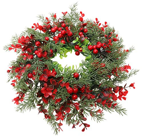 Homoyoyo Weihnachtskranz Türkranz Beerenkranz Tannenkranz Adventskranz Künstlicher Kranz Türschild für Winter Weihnachtsfeiern Hochzeiten Haus Fenster Wand Tür 35Cm