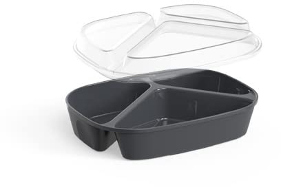 circ Mehrweg Menübox mit klarem Deckel To go Boxen spülmaschinengeeignet wiederverbendbar 20 Stück (3-geteilt, schiefergrau)