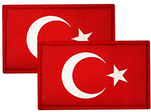 ZETTMANN® [ 2 Stück ] Türkei Patch als Türkiye Flagge I Türkei Aufnäher mit Klettverschluss I für Asker T-Shirt Jacke Pullover ca. 8 x 5cm (Ayyildiz Rot)