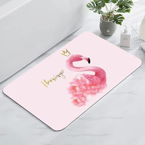 Violetpos 40 x 60 cm Super Absorbierende Bodenmatte,Schmutzabweisend Bodenmatte Für Bad,Duschmatte rutschfest,rutschfeste Mikrofaser Badematten Rosa Flamingo Blume Mädchen