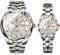 JewelryWe Paar Uhren Edelstahl Herren Damen - 2pcs Silber Analog Quarz Pärchen Armbanduhr mit Edelstahl Armband Leuchtend Zeiger Datum Woche Kalender 30m wasserdichte Uhr für Männer Frauen