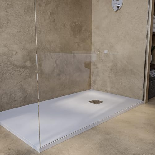 SOULBATH Plato de Ducha - Resina - Textura Liso - Antideslizante - Color Blanco - 200x100- Extraplano - Incluye Válvula desagüe+Rejilla