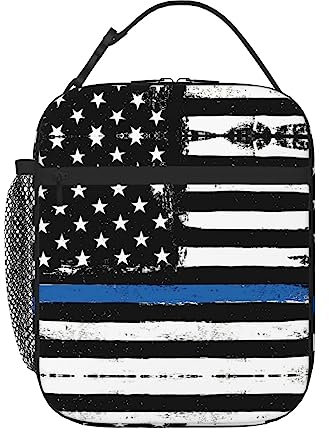 PIXOLE Lonchera retro azul delgada con bandera de Estados Unidos para adultos, para trabajo de oficina, lonchera para hombres y mujeres, lonchera portátil reutilizable con aislamiento