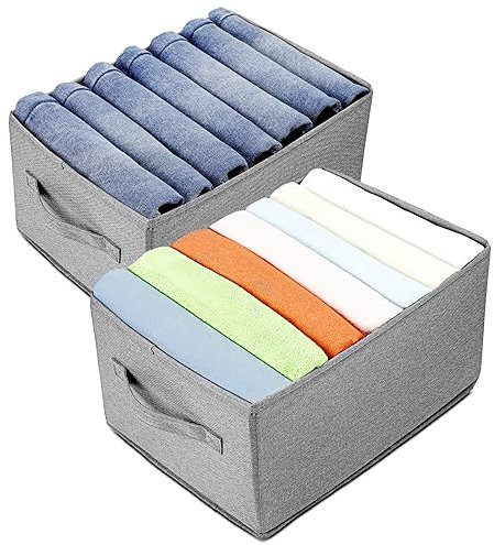 AiQInu Jeans Kleiderschrank Organizer,2 Stück 7 Zellen Faltbare Schrank Organizer,Ordnungssystem Kleiderschrank für Jean, Tshirt und Unterwäsche