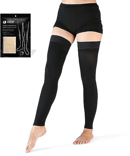VARCOH medias de compresion medias Para Mujeres, Muslo alto de Punta Abierta, Compresion Mujer Circulacion Calcetines Sin pie de 20-30 mmHg Maternidad, Medias de Compresion Hombre