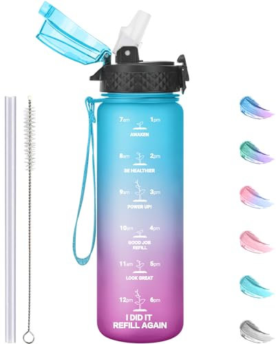 GOPPUS 500ml/17oz Bouteilles d'eau pour enfants avec paille sans BPA Bouteille d'eau étanche pour enfants pour l'école Tritan Fille Garçon Bouteille d'eau sport réutilisable avec marquage de l'heure