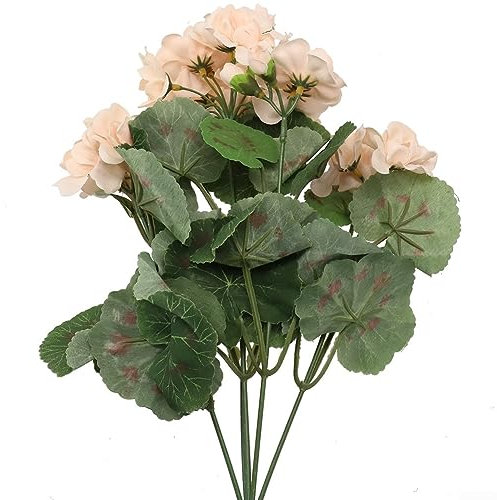 AIDNTBEO 1 Strauß Künstliche Geranienblüten, UV-beständig, Kunstgeranien, Seidenblumen, Heimdekoration, Champagner