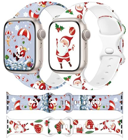Ocaer 2 Stück Weihnachten Armband kompatibel mit Apple Watch 42mm 41mm 40mm 38mm, Weiches Silikon iWatch Armband für Apple Watch Series 10 9 8 7 6 5 4 3 2 1 SE, Witzige weihnachtsgeschenke