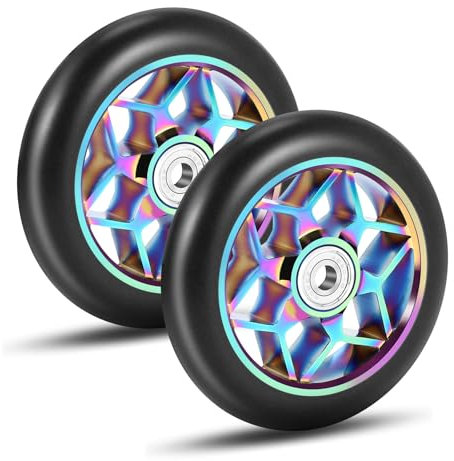 LEWITORS 2 StüCk Stunt Scooter Rollen Scooter Ersatzräder Roller ZubehöR 110Mm Roller Pu Dicke Stunt Auto mit Lagern für allerlei Scooter(Schwarz)