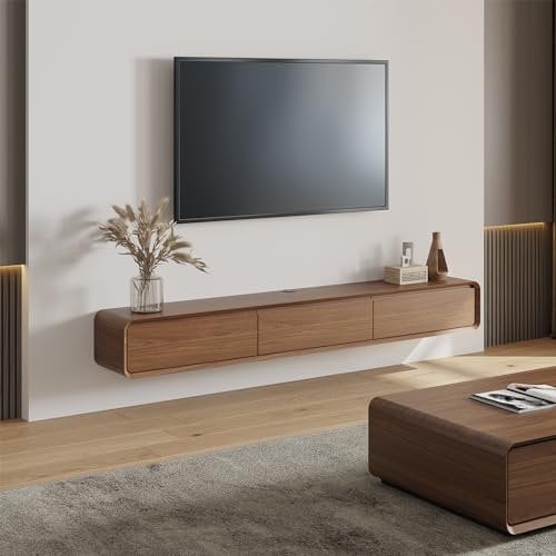 POVISON TV Schrank schwebend 160cm modern Eichenoptik aus Massivholz mit 3 Schubladen, TV Lowboard hängend mit Kabelmanagement hochwertig, Komplettmöbel mit Stauraum für Wohnzimmer