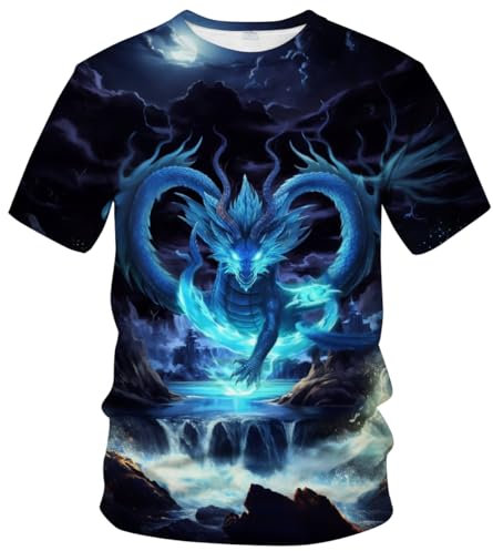 WHNBCW T-shirt traditionnel avec motif dragon chinois, bleu, Taille 3XL