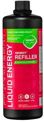Squeezy Liquid Energy Refiller (Wassermelone) 1000 ml - Sport Energy Gel mit erhöhtem Wasseranteil für schnelle & dauerhafte Energie bei maximaler Verträglichkeit beim Ausdauersport - ohne Nachtrinken