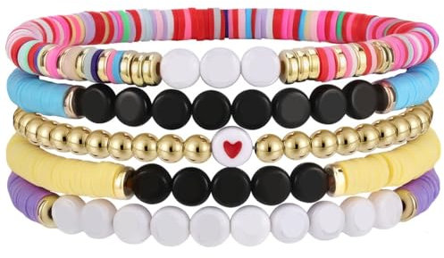 Emibele TS Freundschaftsarmband Set 5 Stück, TS-inspiriertes Alphabet-Armband, Stapelbare Armbänder DIY-inspiriertes Armreif-Herstellungsset, Schmuck für Frauen Mädchen für Konzert, Mehrfarbig