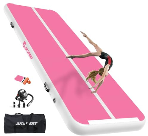 AKSPORT Tappeto Gonfiabile per Ginnastica da 3/4/5/6 metri Air Track Ginnastica Artistica 10/20 cm con Pompa Elettrica per Casa, Campeggio, Palestra,Formazione,Cheerleading