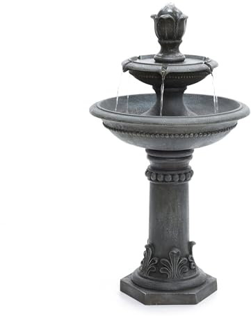 Serenity Two Tier Cascading Water Fountain Water Feature Traditional Pedestal Classic Design Self-Contained Polyresin Construction 96cm Height, 10kg Weight, 450L/h Flow Rate