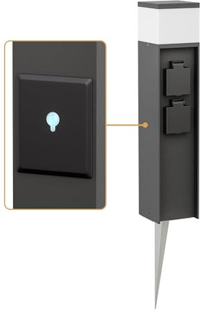 ledscom.de Pollerleuchte PODEL mit Erdspieß für außen, Smart Home, 39cm, schwarz, 2 Steckdosen, inkl. G9 Leuchtmittel, 501lm, warmweiß