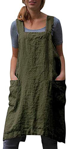 Stomeshle Japanische Damen-Schürze, Übergröße, Kittel mit Taschen, Kreuzrücken, Schürze, Backen, Kochen, Gartenarbeit, Grün (Army Green), XX-Large