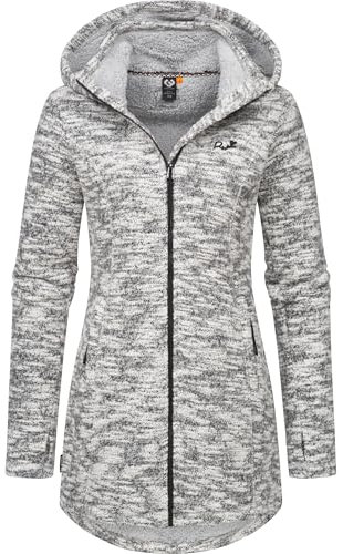 Ragwear Damen weiche Strickjacke mit Teddyfell-Innenfutter und Kapuze Lange Übergangsjacke Leysha Melange YOUMODO Ash Gr. 3XL