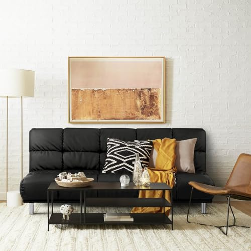 SENHO Mellow Schlafsofa, 3-Sitzer, für Schlafsofa, Größe 120 x 191 cm, schwarzes PU-Finish und Füße aus Edelstahl, Chrom-Finish