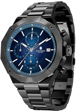 SAPPHERO Uhren Herren Chronograph Quarz Armbanduhr Herren 50M Wasserdichtigkeit Herrenuhr Silber Edelstahl Mit Datum Elegantes Geschenk für Männer