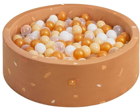 Dodozen Bällebad 90X30cm/200 Bälle ∅ 7Cm Bällepool Für Babys Kinder Rund,Superweicher Samt,Abnehmbar und waschbar,Herbstblätter:Weiß/Transparent/Beige/Bronze