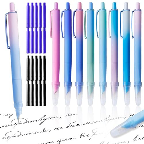 OT-NVWOZR 8pcs Retractable Fountain Pens for Writing, Retractable Press Pens with 20pcs Erasable Ink Sacs, Press Type Refillable Ink Writing Pen for Painting School Office Calligraphy