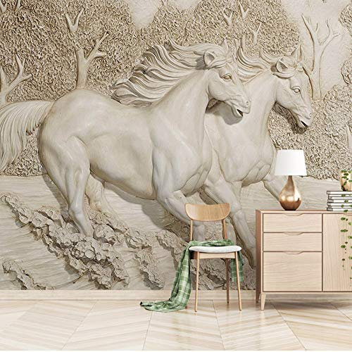 Papier Peint Intissé 3D Effet Murale Poster Tableaux Muraux Tapisserie Photo Trompe l'oeil Panoramique Image Maison Tenture pour Décoration Salon xxxl 400 x 280cm (Largeur x Hauteur) Animal Cheval