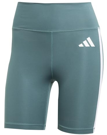 adidas Damen Optime Essentials 3Stripes Short Leggings, preloved teal/white, M 5 inch