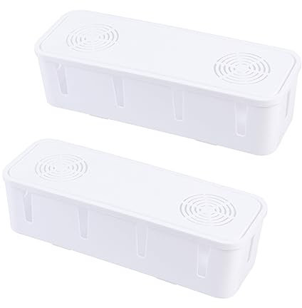 CAXUSD Lot De 2 Boîtes De Rangement pour Câbles Dalimentation Organiseur De Câbles en Plastique avec Couvercle Ventilé