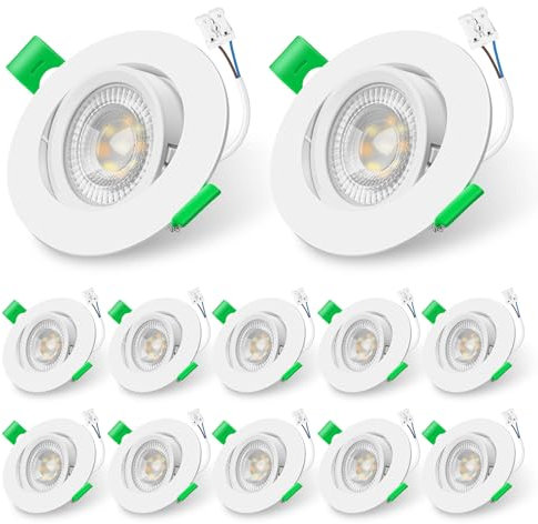 ALUSSO LIGHTING 12er Set Einbaustrahler 230V Flach Dimmbar LED Spots 6W Einbauleuchten, Abnehmbar Modul, 3CCT Warmweiß Naturweiß Kaltweiß Schwenkbar Einbauspots für Küche Wohnzimmer