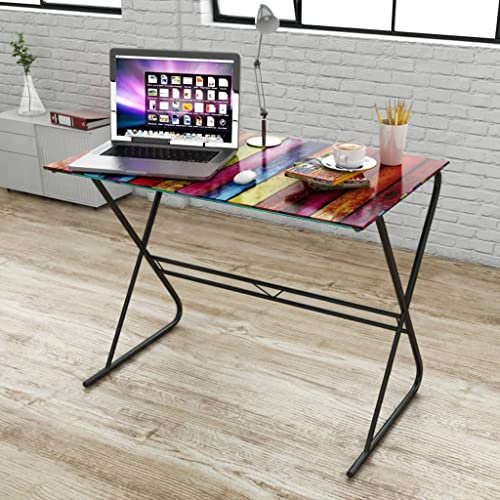 Muebles de oficina, escritorio de cristal con patrón de arco iris