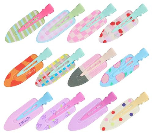 CHGCRAFT 12 Stück faltenfreie Haarclips 12 Farben flache Makeup-Clips keine Biegung Haarclips für Hairstyling Pony Salon Styling Makeup Haarclips, 2.36x 0.7x 0.39inch