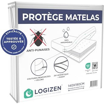 Housse Matelas Intégrale Anti-Punaises de Lit 140x190 - Certifiée en Laboratoire - Labellisée Oeko-TEX - Imperméable - Qualité Professionnelle