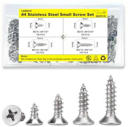600 pcs Wood Screws Assortment, M3 Countersunk Self Tapping Screws,Stainless Steel Small Screw, Suitable for Furniture, Woodworking, DIY Model Fixing(6mm,8mm,10mm,12mm)