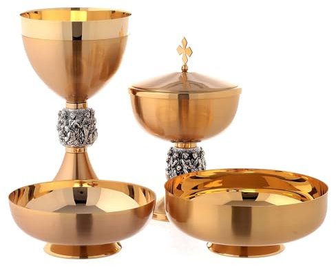 Holyart Kelche, Ziborien, Patenen aus Metall: Kelch Ziborium Patene goldenen Messing mit Wunder, Kelch