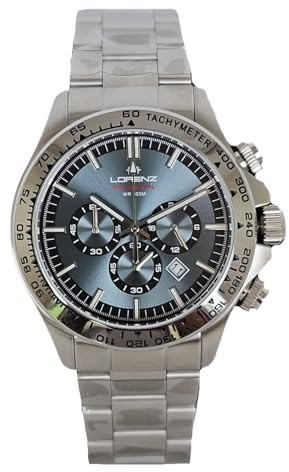 Lorenz Chrono 26175CC Herren Chronograph Quarz Edelstahl Taucher 100 Meter, silber / schwarz, Modern