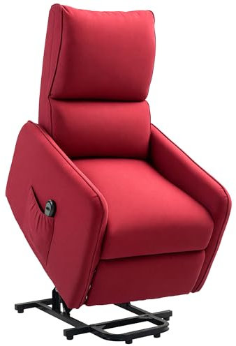 HOMCOM Poltrona Elettrica Alzapersona Reclinabile 135°, Poltrona Relax Elettrica in Tessuto Effetto Lino con Telecomando, Poggiapiedi e Tasca Laterale per Soggiorno e Camera da Letto, Rosso Vino