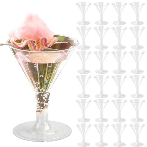 Martini Gläser Kunststoff, 25 Stück Sektgläser Plastik 177ml, Mehrweg Cocktailgläser mit Stiel, Transparent Champagner Gläser, Cocktail Becher für Partys, Geburtstagen, Hochzeiten