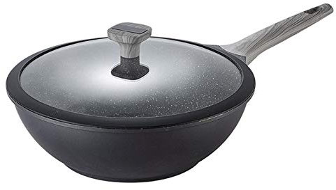 CQIKRWGWS Bratpfanne Bratpfanne Wok mit Deckel Kochtöpfe Bratpfanne Induktionswok Bratpfanne Wok mit Bakelitgriff und Glasdeckel